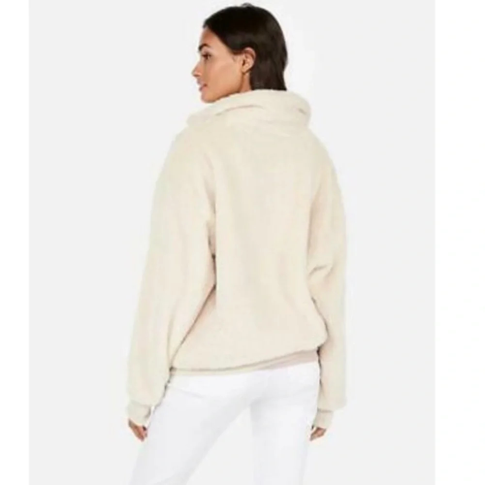 Express One Eleven Beige Sherpa Fuzzy Pullover - Picture 3 of 6